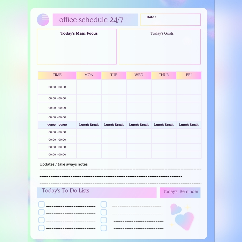 Weekly Office Schedule Planner Pad